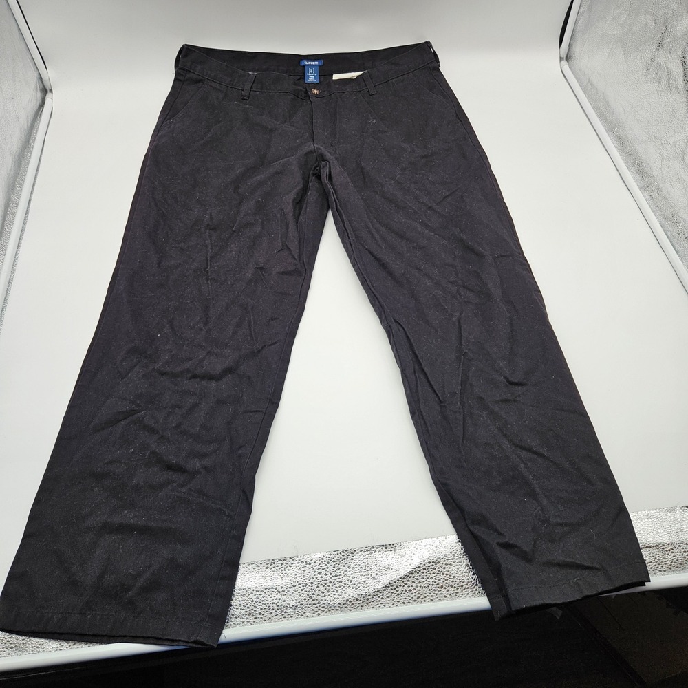 George Classic‎ Fit Black Trousers Men Size 38x32 Flat Front Dress Pants